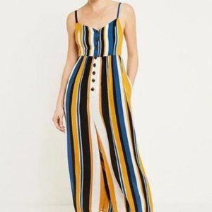 UO Tootsie Vertical Stripe Button-Through Jumpsuit
